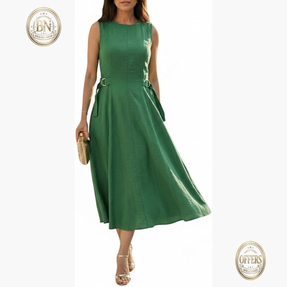 Polyester Cocktail Dress with Buckle Waist Zipper A Line Midi Formal